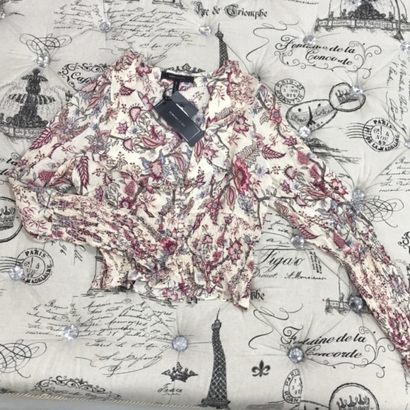 BCBGMAXAZRIA Floral-Print Flounce Blouse - Picture 3 of 8